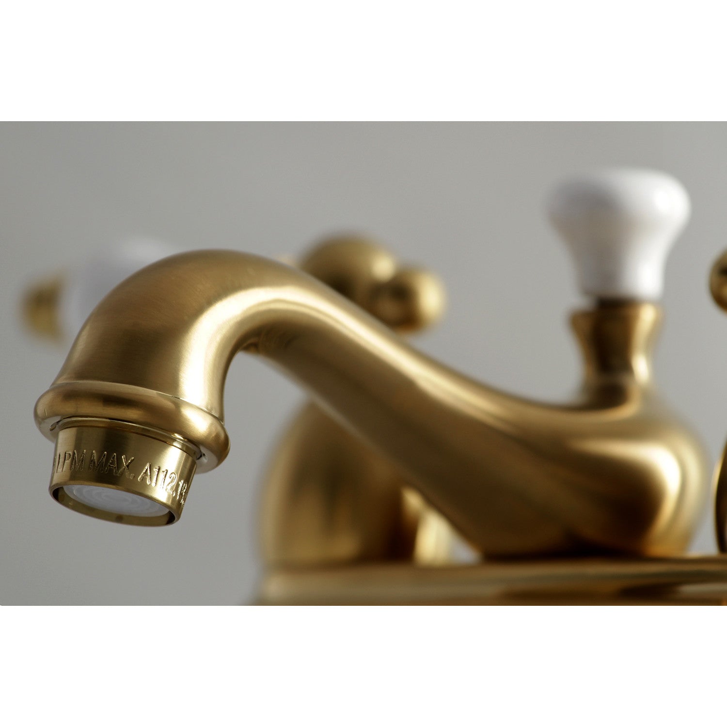 Kingston Heirloom KS3607PL - Restoration Double-Handle 3-Hole Deck Mount 4-Inch Centerset Bathroom Faucet with Brass Pop-Up, Brushed Brass — thumbnail 3
